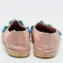 Pre Owned Dior Crepè Pink Floral Embellished Canvas Espadrille Loafers Size 38