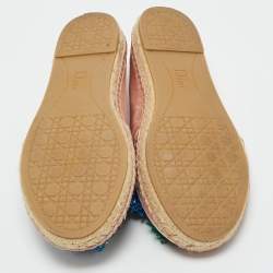 Pre Owned Dior Crepè Pink Floral Embellished Canvas Espadrille Loafers Size 38