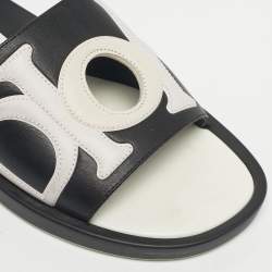 مملوكة مسبقًا Dior Black/White Leather Marina Flat Slides Size 37