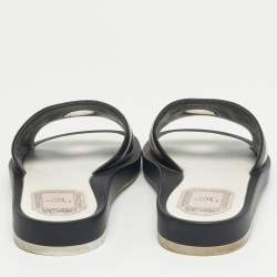 مملوكة مسبقًا Dior Black/White Leather Marina Flat Slides Size 37