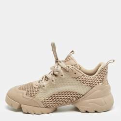 Pre Owned Dior Beige Fabric and PVC D-Connect Low Top Sneakers Size 41.5
