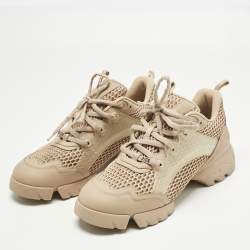 Pre Owned Dior Beige Fabric and PVC D-Connect Low Top Sneakers Size 41.5