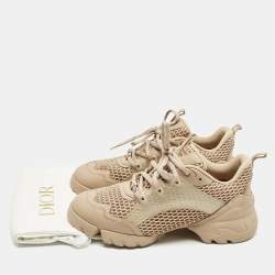 Pre Owned Dior Beige Fabric and PVC D-Connect Low Top Sneakers Size 41.5