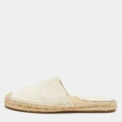 Pre Owned Dior Off White Oblique Canvas Granville Espadrille Mules  Size 36