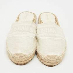 Pre Owned Dior Off White Oblique Canvas Granville Espadrille Mules  Size 36