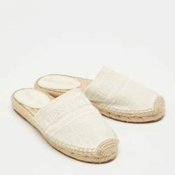 Pre Owned Dior Off White Oblique Canvas Granville Espadrille Mules  Size 36