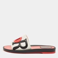 Pre Owned Dior Red/Black Leather Marina Flat Slides Size 37