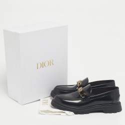 Pre Owned Dior Black Brushed Leather Code Loafers Size 40