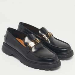 Pre Owned Dior Black Brushed Leather Code Loafers Size 40