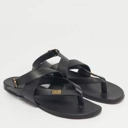 Pre Owned Dior Black Leather Dior Up Flat Sandals Size 38.5