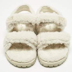 Pre Owned صندل ديور أكت مسطح شيرلينج أبيض مقاس 37