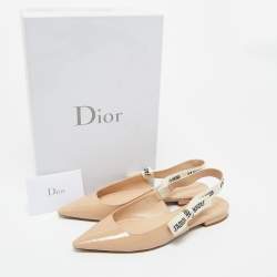 Pre Owned حذاء فلات سلايد باك ديور جلد لامع بيج J'Adior مقاس 36.5