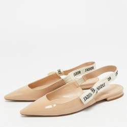 Pre Owned حذاء فلات سلايد باك ديور جلد لامع بيج J'Adior مقاس 36.5