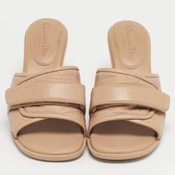 Pre Owned Dior Beige Leather Cannage Evolution Slide Sandals Size 40