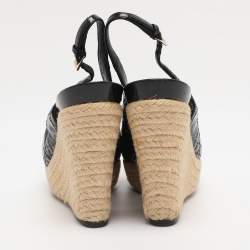 Pre Owned  Dior Black Cannage Patent Leather Espadrille Wedge Sandals Size 40