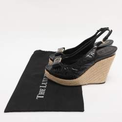 Pre Owned  Dior Black Cannage Patent Leather Espadrille Wedge Sandals Size 40