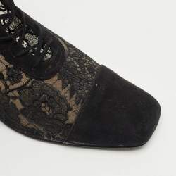 Pre Owned Dior Black Lace and Suede Naughtily D Ankle Length Boots Size 38.5