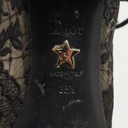 Pre Owned Dior Black Lace and Suede Naughtily D Ankle Length Boots Size 38.5