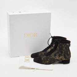 Pre Owned Dior Black Lace and Suede Naughtily D Ankle Length Boots Size 38.5