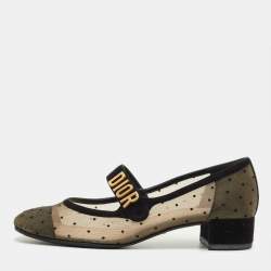 Pre Owned Dior Beige/Black Mesh and Suede Mary Jane Pumps Size 39