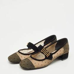 Pre Owned Dior Beige/Black Mesh and Suede Mary Jane Pumps Size 39