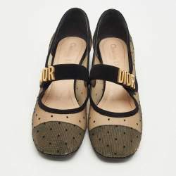 Pre Owned Dior Beige/Black Mesh and Suede Mary Jane Pumps Size 39
