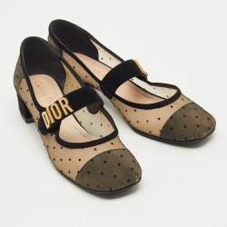 Pre Owned Dior Beige/Black Mesh and Suede Mary Jane Pumps Size 39