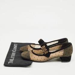 Pre Owned Dior Beige/Black Mesh and Suede Mary Jane Pumps Size 39