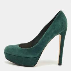 Pre Owned Dior Green Suede Platform Pumps Size 38
