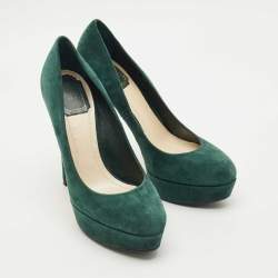 Pre Owned Dior Green Suede Platform Pumps Size 38