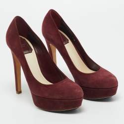 Pre Owned Dior Burgundy Suede Platform Pumps Size 37.5