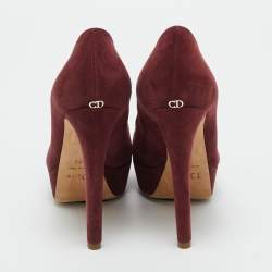 Pre Owned Dior Burgundy Suede Platform Pumps Size 37.5