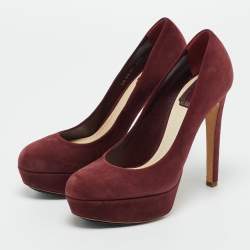Pre Owned Dior Burgundy Suede Platform Pumps Size 37.5