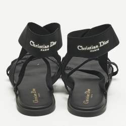 مملوكة مسبقًا Dior Black Fabric Elastic Straps Flat Sandals Size 40