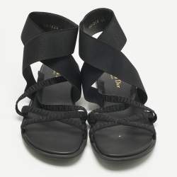 مملوكة مسبقًا Dior Black Fabric Elastic Straps Flat Sandals Size 40