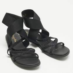 مملوكة مسبقًا Dior Black Fabric Elastic Straps Flat Sandals Size 40