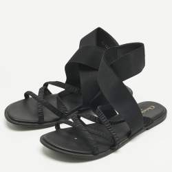 مملوكة مسبقًا Dior Black Fabric Elastic Straps Flat Sandals Size 40