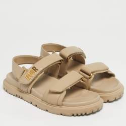 Pre Owned Dior Beige Leather DiorAct Slingback Flat Sandals Size 39