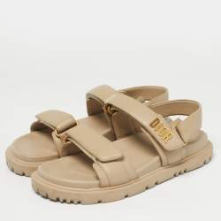 Pre Owned Dior Beige Leather DiorAct Slingback Flat Sandals Size 39