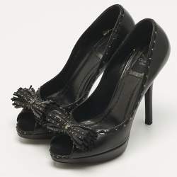 مملوكة مسبقًا Dior Black Leather Bow Peep Toe Pumps Size 36