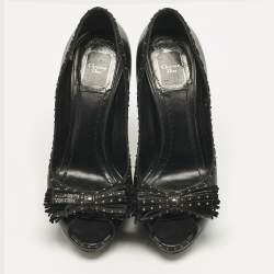 مملوكة مسبقًا Dior Black Leather Bow Peep Toe Pumps Size 36