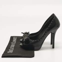 مملوكة مسبقًا Dior Black Leather Bow Peep Toe Pumps Size 36