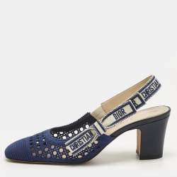 Pre Owned Dior Blue Mesh D-Moi Slingback Pumps Size 37.5