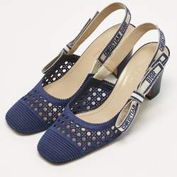 Pre Owned Dior Blue Mesh D-Moi Slingback Pumps Size 37.5