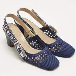 Pre Owned Dior Blue Mesh D-Moi Slingback Pumps Size 37.5