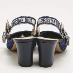 Pre Owned Dior Blue Mesh D-Moi Slingback Pumps Size 37.5