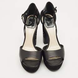 Pre Owned Dior Black Leather Rainbow Stellar Platform Sandals Size 36