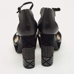 Pre Owned Dior Black Leather Rainbow Stellar Platform Sandals Size 36