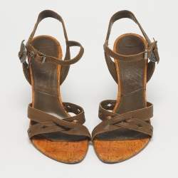 Pre Owned Dior Two Tone Leather Gaucho Wedge Ankle Strap Sandals Size 37