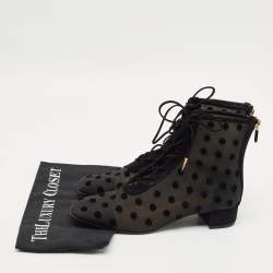 Pre Owned Dior Black Lace and Suede Naughtily D Ankle Length Boots Size 38.5